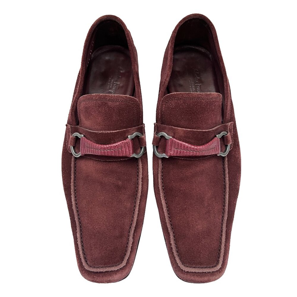 $1150 Salvatore Ferragamo AMICO Shoes Lizard Skin Gancini Silver Bit Loafers 11 - Picture 2 of 10